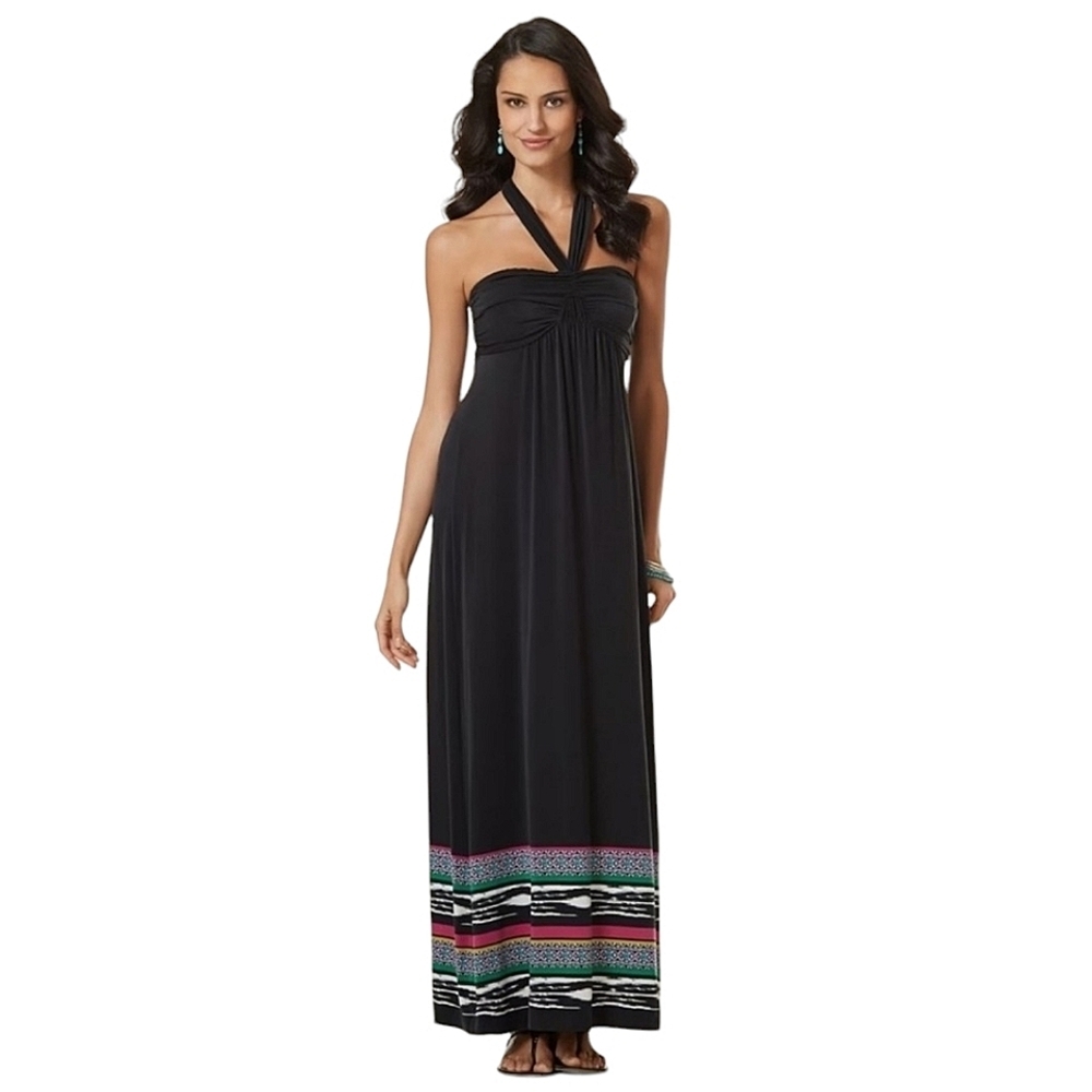 SOMA Faye Soft Black Somba Border Convertible Strap Maxi Dress Size XS